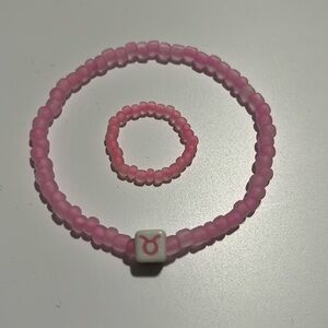 Taurus Pink Bracelet and Ring Set, Stretchy